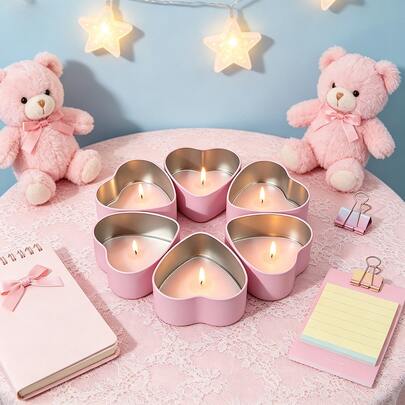 4 hũ nến hình trái tim có nắp, 40 phụ kiện làm nến, lý tưởng cho người yêu DIY & quà tặng độc đáo, hộp thiếc tái sử dụng đựng nhẫn, trang sức & vật dụng nhỏ, hoàn hảo cho Ngày Lễ Tình Nhân, Ngày của Mẹ & các dịp lãng mạn