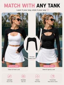 Front Slit Hollow Out Cover-Up Sleeve Guards, Lightweight Elastic Thumb Hole Layering Piece, Suitable For Tennis, Pilates And Daily Casual - Multicolor - View 6