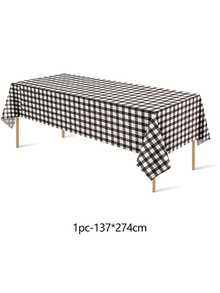 1/6/12PCS-137*274cm Black And White Plastic Checkered Tablecloth, Decorative Disposable Black Plaid Tablecloth, Suitable For Picnic Farm Birthday Wedding Rectangular Party Tablecloth - Black - View 11