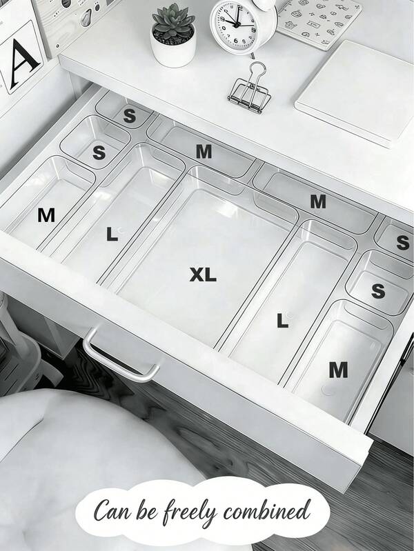11/10/8/7/6/4/3/1pc Transparent Desktop Drawer Storage Box, For Small Item Organization, Suitable For Cosmetics, Makeup Tools And Accessories, Can Sort Stationery And Daily Supplies, Applicable To Student Dorms, Room Decoration, Summer Travel Coolness, Stackable Multi-Size Containers, Women's Summer Gift Storage Organizer Box, Desk Organizer Storage Box, Holiday Decoration, Study Decoration, Office Supplies Desktop Divider Organizer Box