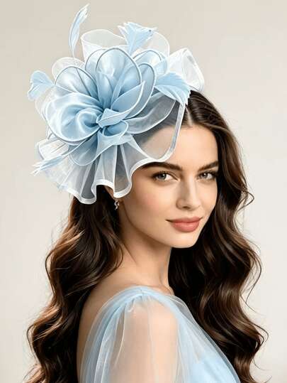 1pc Women's Solid Color Exaggerated Feather Mesh Fascinator Hat Headpiece, Kentucky Style, Derby Hat, Pillbox Hat, Suitable For Cocktail Parties, Weddings, Etc., Small Hat, Mini Hat, Gift, Hair Accessory, Elegant And Fashionable, Suitable For Holiday Dress-Up, Rave Parties, Evening Banquets, Etc., Elegant And Fashionable Hair Accessory