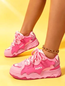 College Style Rose Red Bread Shoes Spring And Autumn New Dopamine Bat Thick-Soled Sports Shoes - Hot Pink - View 6