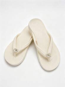 Unisex Flip Flops With Arch Support, Solid Color Beach/Home Slippers, Suitable For Spring, Summer, Autumn - White - Shoe Flower Style 1 - View 9