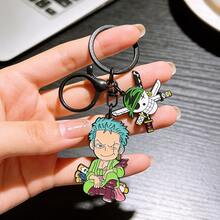 1/2pcs One Piece Luffy & Zoro Chibi Keychain, Anime Enamel Metal Key Ring With Skull Pendant, Cute Collectible Charm, Fan Backpack Bag Accessory - Multicolor - View 10