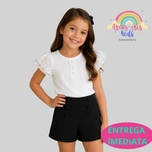 Girls' Tailored High-Waisted Shorts With Decorative Buttons - Elegant, Casual, Comfortable - Girls' Fashion - 黑色 - 查看 1