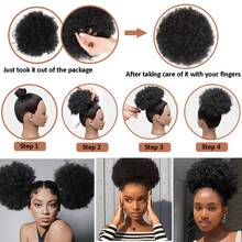 ZHENDEFA 100% Virgin Human Hair Afro Ponytail Extension, Kinky Curly Drawstring Bun, Clip In Hairpiece For Women - Multicolor - View 8