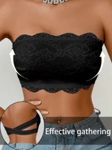 2pcs/Set Women's Fashion Strappy Buckle Lace Patchwork Lingerie, Strapless Camisole Top, Unlined Spaghetti Strap Bra - Multicolor - View 6