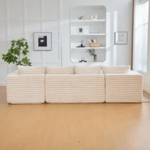 أريكة زاوية من المخمل المضلع مع حاملات أكواب وجيوب جانبية، حشوة نابضية، 4 وسائد ظهر و 2 وسادة زخرفية. تصميم مريح للراحة المثالية حتى أثناء الاستخدام المطول - مثالية للشقق وغرف المعيشة. - بيج - مشاهدة 9