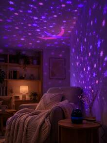 1pc [Room Decor Light] Colorful Star & Moon Projection Lamp, USB Powered, Suitable For Bedroom, Game Room, Party And Holiday Atmosphere - 彩色 - 查看 7