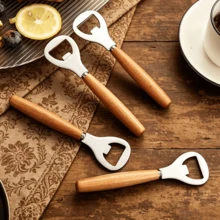 Wooden Handle Beer Bottle Opener, Stainless Steel Bottle Opener, Vintage Style Kitchen Bar Tool, Suitable For Home, Party, Bar - Multicolor - View 4