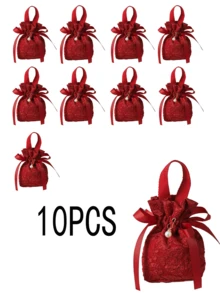 10pcs Ditsy Floral Pattern Gift Bags, Pink Canvas Gift Bags With Handles, Tea Party Favor Bags, Mini Drawstring Candy Gift Bags, Suitable For Bridal Shower, Birthday, Wedding And Other Occasions - Multicolor - View 15