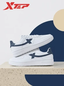 XTEP Men's New White/Navy Blue Running Shoes, A Great Gift For Boyfriend - New White/Dark Blue - View 1