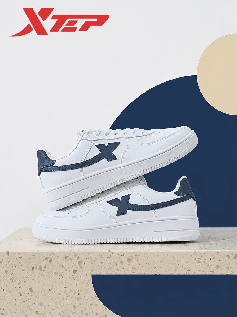 XTEP Men's New White/Navy Blue Running Shoes, A Great Gift For Boyfriend - New White/Dark Blue - View 1