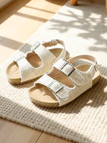 Popular Best-Selling 3-12 Years Old Kids Light White Sandals, Linen Tassel + Double Hook-And-Loop Closure, Fresh Artistic Style - Beige - View 4