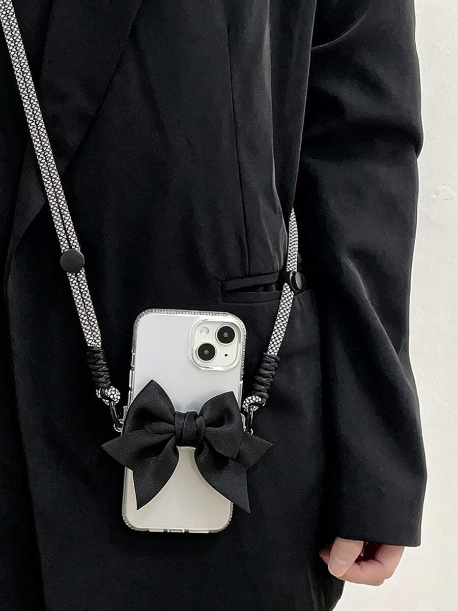 1pc Highly Attractive Small Heart Phone Strap Clip Universal Phone Case INS Design Style Shoulder Strap Chain Crossbody DIY Accessory - Black - View 1
