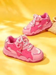 College Style Rose Red Bread Shoes Spring And Autumn New Dopamine Bat Thick-Soled Sports Shoes - Hot Pink - View 5
