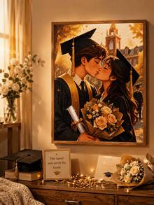 Customized Graduation Couple Photo Diamond Painting Set, Personalized 5D Diamond Art Portrait, DIY Diamond Embroidery Wall Decor, Romantic Kissing Couple Graduation Gift, Mother's Day, Friend Gift, Warm Movie 3D Animation Style - Multicolor - View 4
