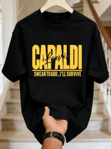 Men's Summer Casual Soft Round Neck Short Sleeve-Shirt,Yellow Lewis Capaldi Lyric Print Graphic Is Suitable Spring And Summer Wear. - Black - View 5