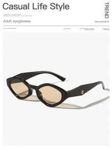 1pc European And American Style Elegant Rhombus Small Frame Fashionable Street Style Women's Glasses - 黑框淺茶片 - 查看 2