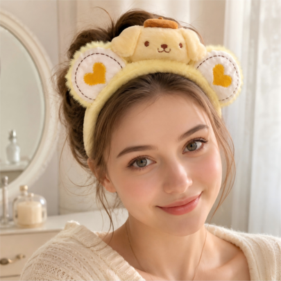  MINISO Sanrio Pompompurin 1 chiếc băng đô spa bằng bông màu vàng dễ thương mềm mại dùng rửa mặt trang điểm chăm sóc da làm đẹp