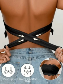 2pcs/Set Women's Fashion Strappy Buckle Lace Patchwork Lingerie, Strapless Camisole Top, Unlined Spaghetti Strap Bra - Multicolor - View 9