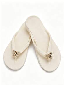 Unisex Flip Flops With Arch Support, Solid Color Beach/Home Slippers, Suitable For Spring, Summer, Autumn - White - Shoe Flower Style 9 - View 3
