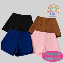 Girls' Tailored High-Waisted Shorts With Decorative Buttons - Elegant, Casual, Comfortable - Girls' Fashion - 黑色 - 查看 2
