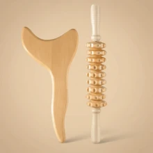 SilvaLex 木製身體按摩工具，淋巴排毒塑形工具，針對抗纖維化、臉部、背部、腿部身體塑形，適用於女性 - 杏色 - 查看 2