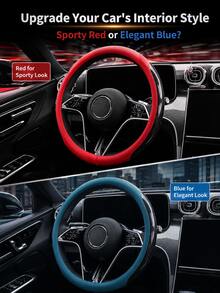 Sarung Setir Serat Karbon & Kulit PU dengan Cincin Dalam Karet, Universal 14,5-15 Inci Anti Selip Bernapas, Pelindung Genggaman Elastis Dua Warna untuk Sedan, SUV, Truk, Mudah Dipasang, Aksesori Interior Otomotif - kulit serat karbon - View 10