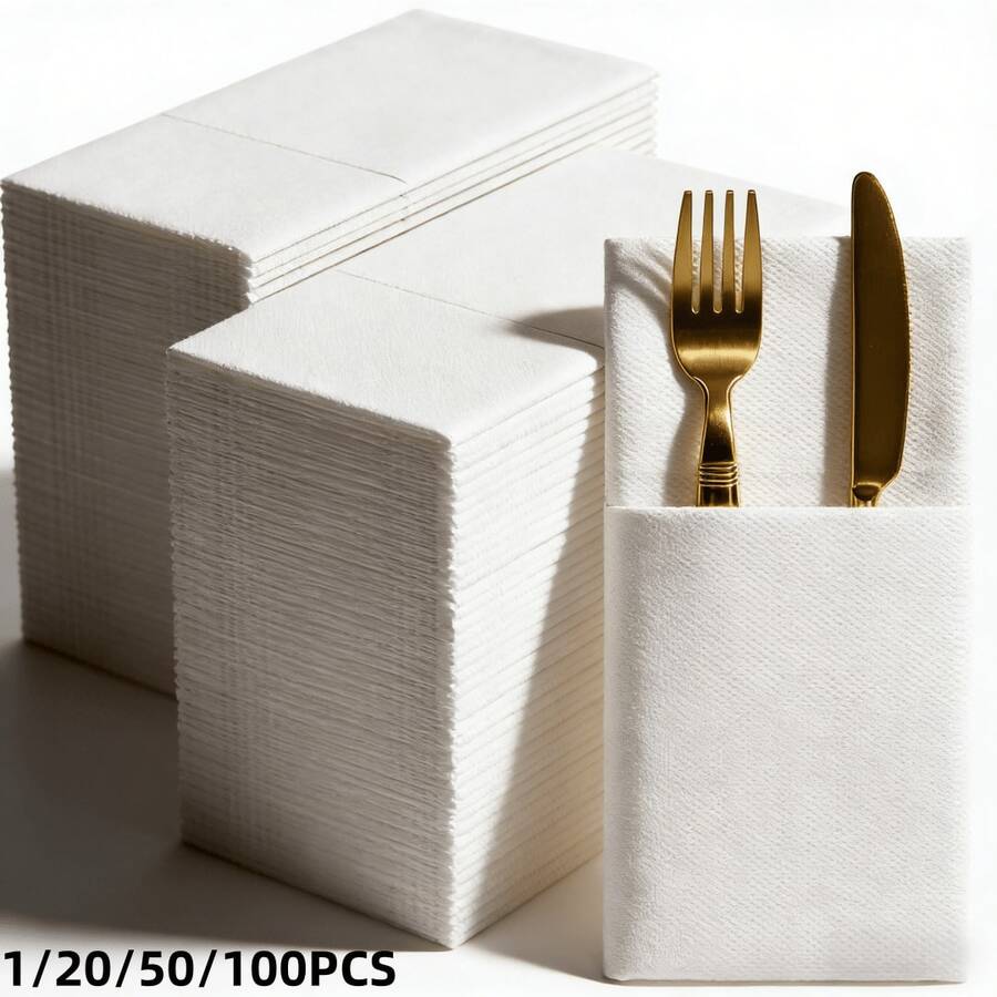 1/20/50/100pcs Linen Texture Disposable Pre-Folded Napkins With Cutlery Pocket, Suitable For Wedding, Party, Restaurant And Event Table Decoration
