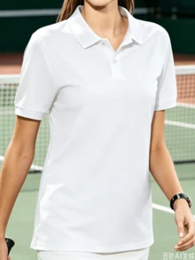 女款休閒純色翻領短袖 Polo 衫，夏季運動款 - 白色 - 查看 5