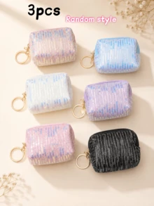 6 cái/3 cái/1 cái Ví/Bao đựng thẻ thêu đính kim sa, Túi đựng tai nghe đa năng/Túi đựng trang sức, Túi xách thời trang nhỏ gọn cho nữ và thanh thiếu niên dùng hàng ngày và hoạt động ngoài trời. Phù hợp làm quà tặng cho bạn trai và bạn gái vào các dịp lễ, Valentine và Năm mới. - Nhiều màu - Xem 7