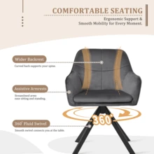 Goeurvant Modern Grid-Stitched Upholstered 360° Swivel Dining Chairs With Armrests And Removable Cushion For Dining Room, Living Room, Office - Set Of 2 / Set Of 4 / Set Of 6 - Dark Grey - Dark Grey - View 5