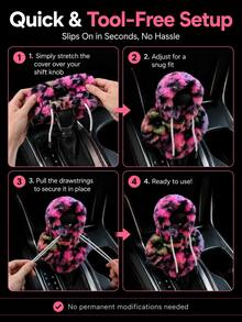 Plush Hooded Car Gear Shift Cover, Soft Fluffy Gear Lever Protector, Cute Tie-Dye Car Interior Decor Accessory, Suitable For Most Car Models - Gear Shift Cover - View 7