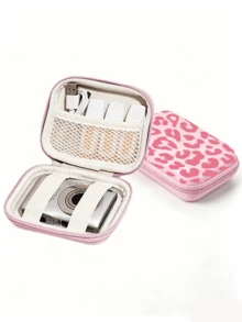 Pink Leopard Print EVA Hard Shell 4.3 Inch Compact Storage Box - Durable Travel Protective Storage Bag, Suitable For Electronic Accessories, Earphones, Hard Drives And Data Cables; Shockproof Zipper Bag (Storage Box Only) - Multicolor - View 6