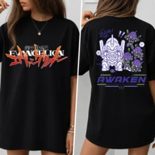EVA Unit 01 Chibi T-shirt med dubbelt tryck, Kawaii Anime-design, unisex - Svart - Visa 11
