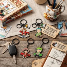 1/2pcs One Piece Luffy & Zoro Chibi Keychain, Anime Enamel Metal Key Ring With Skull Pendant, Cute Collectible Charm, Fan Backpack Bag Accessory - Multicolor - View 6