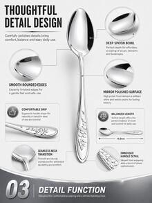 10Piece Stainless Steel Spoon Set - Long Handle Multi-Purpose Serving Spoons For Home Kitchen, Restaurant, Hotel & Daily Use,Dishwasher,Suitable For Home And Restaurant - Silver - View 5