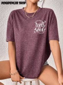 Vintage "It Is Well With My Soul" Wildflower Beach Front Back T-Shirt | Summer Tops For Women, On Everything, Casual Double Sided Graphic Tee - 中紫紅色 - 查看 2