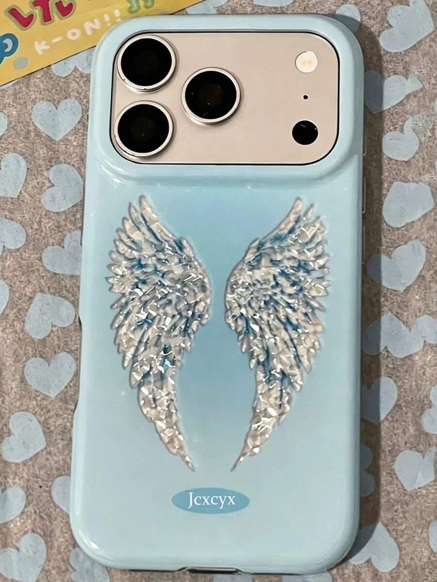 Y2K時尚可愛閃粉暗黑天使之翼手機殼,適用於 17 Pro Max 17 Pro 17 16 Pro Max 16 Pro 16 15 Pro Max 15 Pro 15 14 Pro Max 14 Pro 14 13 Pro Max 13 Pro 13,復古少女風防震軟殼後蓋 - 藍色翅膀 - 查看 1