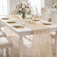 1/5/10PCS Beige Champagne Pleated Table Runner, Elegant Folded Tablecloth Runner For Wedding Reception, Baby Shower, Birthday Party, Bridal Shower, Holiday Celebration, Banquet, Dining Table & Home Decor Centerpiece Decoration - Champagne - View 4