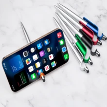 Creative Rotating Plastic Colorful Lacquer Barrel Ballpoint Pen With Phone Stand, Practical Oil-Based Pen, Business Exhibition Souvenir Gift Pen, Multi-Color Barrel Office Writing Signature Pen - Multicolor - View 2