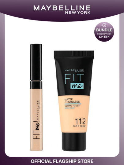 Maybelline [مجموعة مكياج] خافي العيوب Fit Me® + كريم أساس Fit Me مطفي وخالي من المسام بلون الرمل + 1120.23 أونصة/6.8 مل + 1 أونصة/30 مل