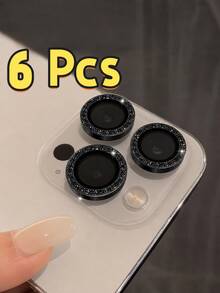 CASECOPS 6入合金強化玻璃金屬框相機鏡頭保護膜，適用 Duo，相容 iPhone 18 Pro Max/18 Pro/17/17 Air/17 Pro/17 Pro Max/16/16 Pro/16 Plus/16 Pro Max/16/15/14/13/12/11，高透黑色水鑽，生日禮物週年派對 - 黑色 - 查看 2