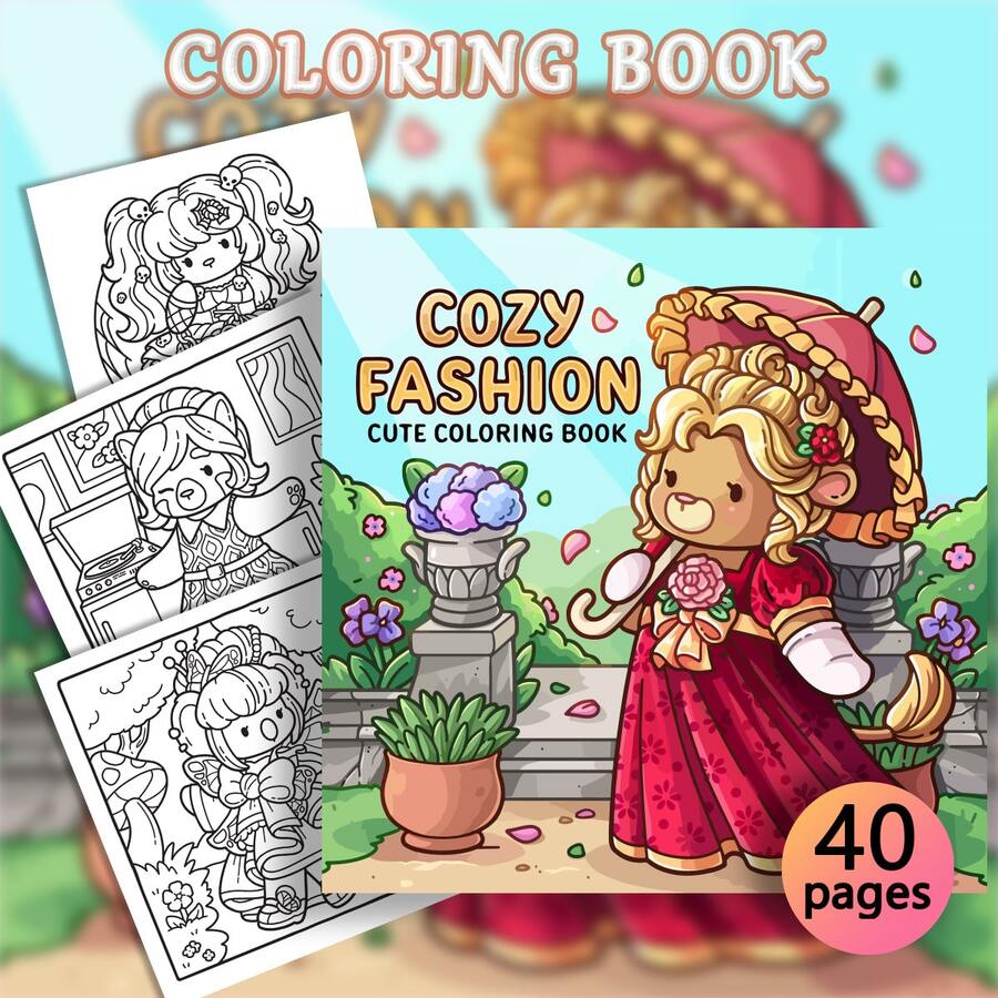 40頁 190g「COZY FASHION」可愛著色本-柔軟可愛寵物優雅穿搭場景療癒女孩風著色本 舒壓創意趣味文具 女孩禮物 - 舒適時尚 - 查看 1