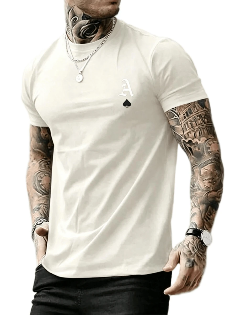 Manfinity Men's T-Shirt With Poker Print. - 杏色 - 查看 1