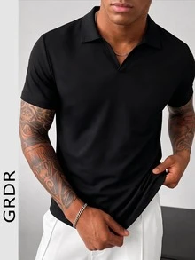 GRDR 男士夏季 Polo 衫，适合商务、办公、会议和谈判场合 - 黑色 - 查看 3