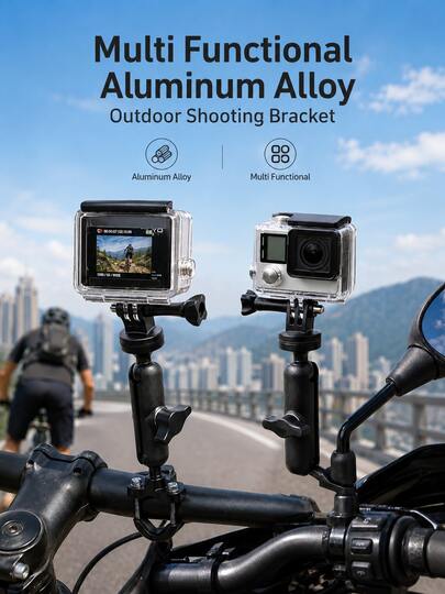 1pc 360° Motorcycle Bicycle Camera Mount, Motorcycle Bicycle Recorder Holder, Gimbal Mount For Action Camera, Multi-Functional Aluminum Alloy Outdoor Shooting Bracket, Handlebar Mount Bracket, Suitable For Action Camera Accessories