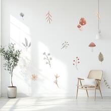 Stiker Dinding Dekorasi Kamar Tidur, Ruang Tamu, dan Lorong dengan Motif Bunga Segar, Daun, dan Jamur (Cat Air) - A - View 4