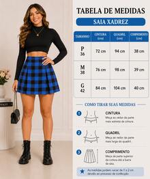 Sophisticated High-Waisted Checkered Skirt With Darts - Perfect Fit, Elegant Side Zipper - Blue - View 3